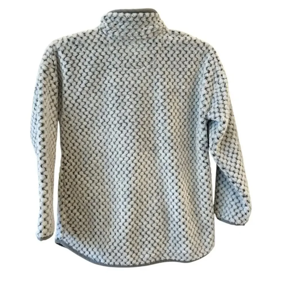 Simply Southern Youth L Popcorn Sherpa Fleece Pullover Quarter Snap Gray White